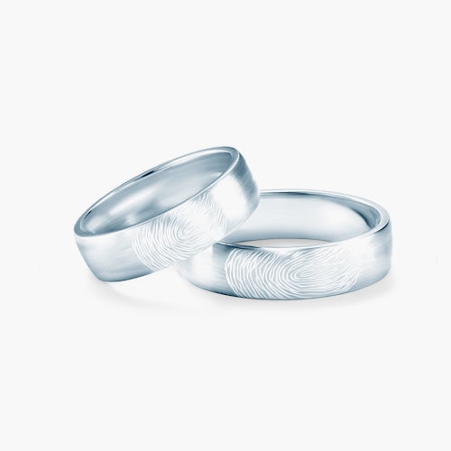 Obrączki ślubne z odciskiem palca: białe złoto, półokrągłe 5 mm